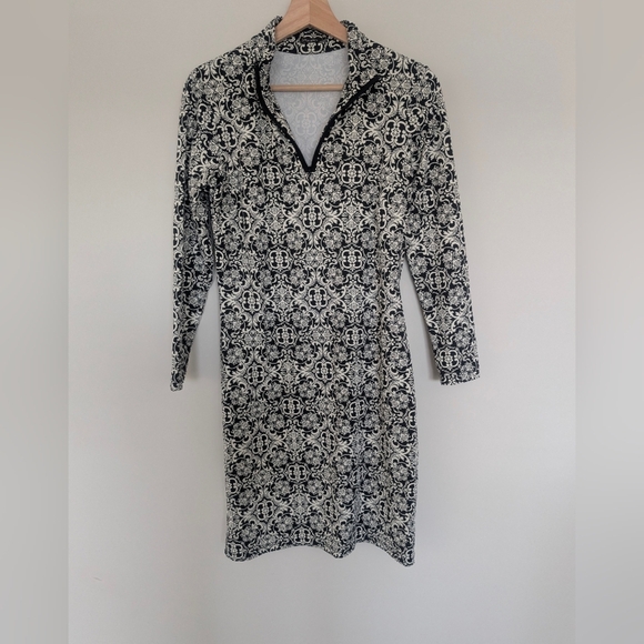 J Mclaughlin Catalina Cloth Black White 1/4 Zip Dress Women's Size Small Stretch - Picture 1 of 10